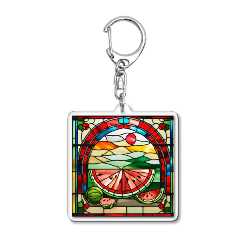 #13 ステンドグラス風　スイカ１ Acrylic Key Chain