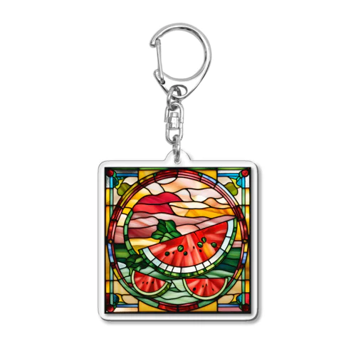 #14 ステンドグラス風　スイカ２ Acrylic Key Chain