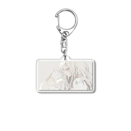 白い猫と微笑み Acrylic Key Chain