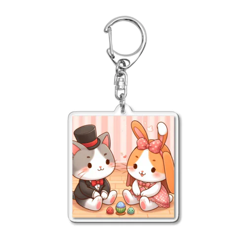 ネコとウサギの戯れ Acrylic Key Chain