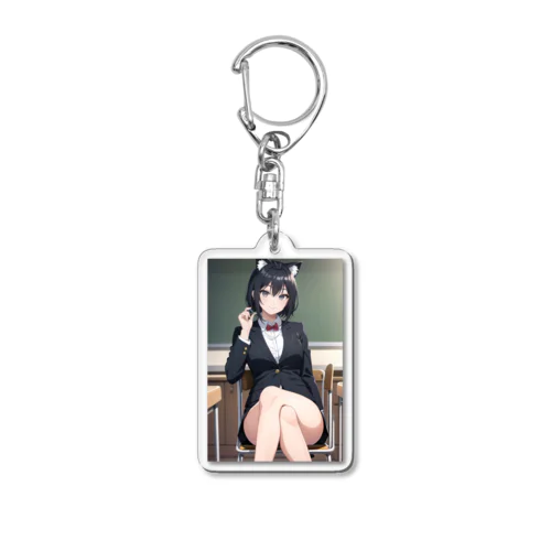 かわいいネコ耳スーツ女子のグッズ Acrylic Key Chain