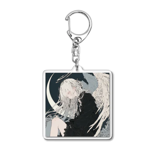 白い月夜と羽根 Acrylic Key Chain