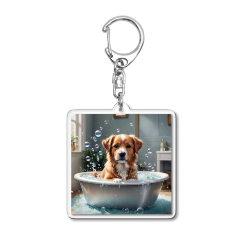 犬の水浴び Acrylic Key Chain