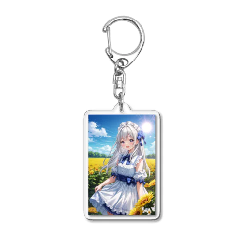 🩷花畑で笑顔を見せるフリルドレスの女の子🩷 Acrylic Key Chain