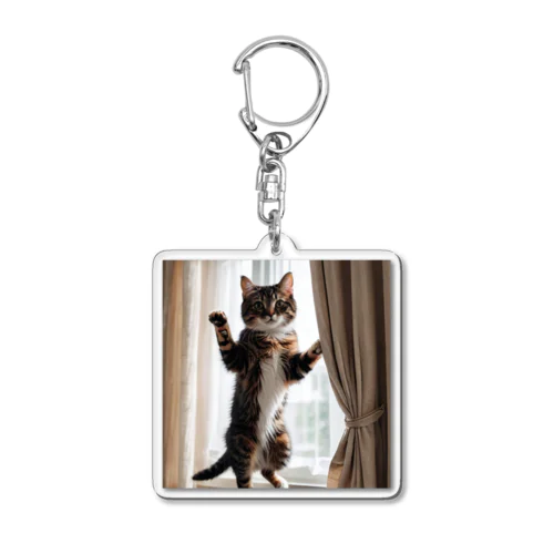 カーテンと遊ぶ愛らしい猫ちゃん Acrylic Key Chain