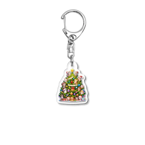 クリスマスツリーとキュートな子猫たち Acrylic Key Chain