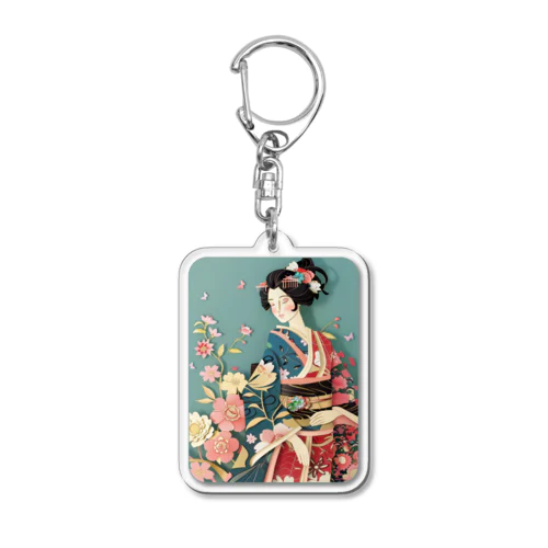 着物女性の切り絵アート　―　Kimono woman paper-cutting art　ー Acrylic Key Chain