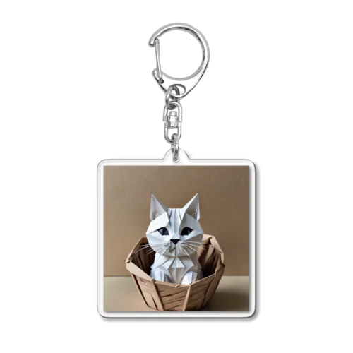 折り紙　バスケットに入っている猫 Acrylic Key Chain