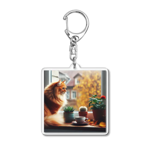景色を眺める猫 Acrylic Key Chain