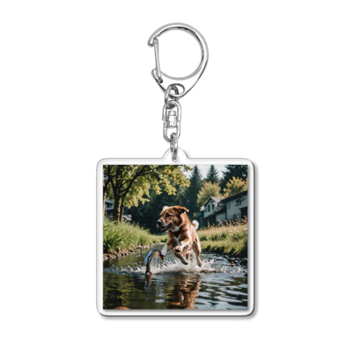 水辺を走る犬 dog runnning on the water Acrylic Key Chain