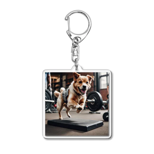 バーベルを飛び跳ねる犬 dog barbel Acrylic Key Chain