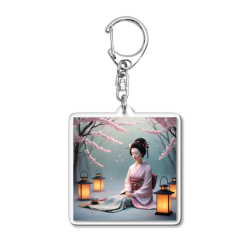 着物女性と桜 Acrylic Key Chain