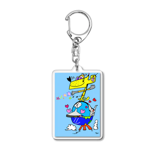 頑張る地球君の上・愛犬ベン・平和の星ビームを放つｖ(ｘｘ）＞ Acrylic Key Chain