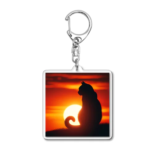 夕日と猫 Acrylic Key Chain