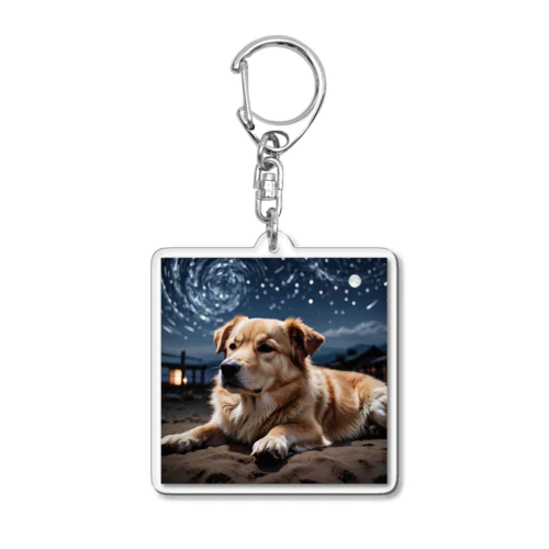 夜の静寂に包まれた写真には、一匹の夜行性の犬が佇んでいます。 Acrylic Key Chain