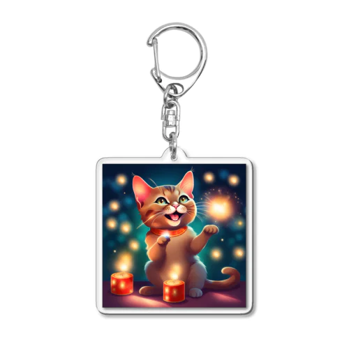 花火で遊ぶかわいい猫ちゃん Acrylic Key Chain