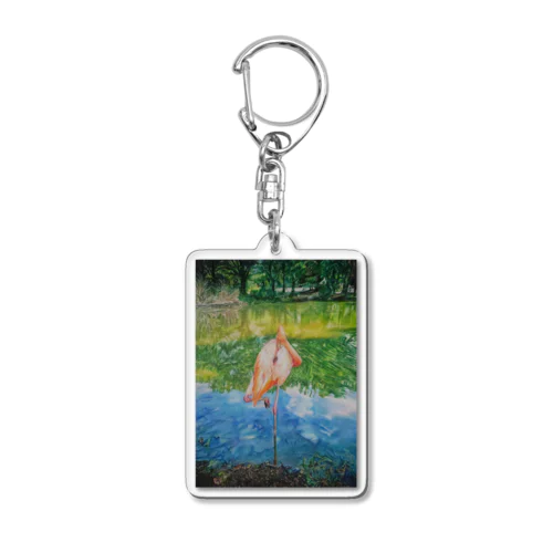 【色鉛筆画】優雅なフラミンゴ Acrylic Key Chain