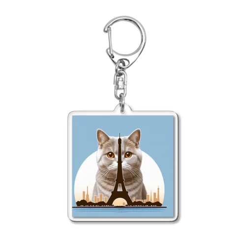 エッフェル塔に隠れた猫 Acrylic Key Chain