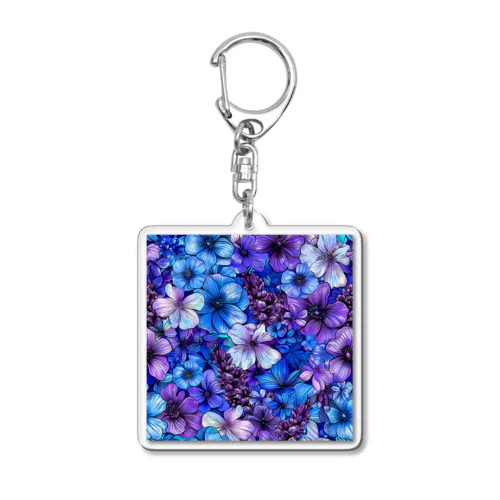 可愛い紫色と青色の花　イラスト Acrylic Key Chain