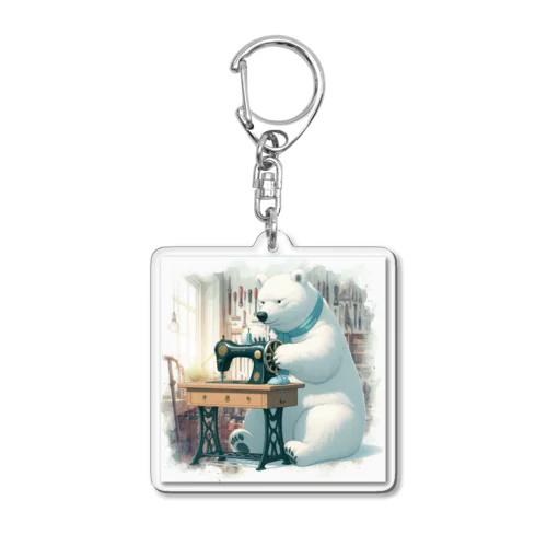 休日にミシン修理をするしろくまさん Acrylic Key Chain