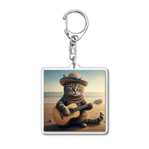 ギターを弾く猫 Acrylic Key Chain
