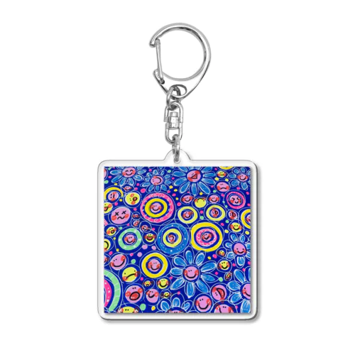 青い花のスマイリー  Acrylic Key Chain