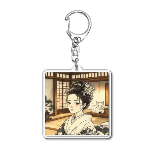 「花と猫と、春の縁側」Tシャツ Acrylic Key Chain