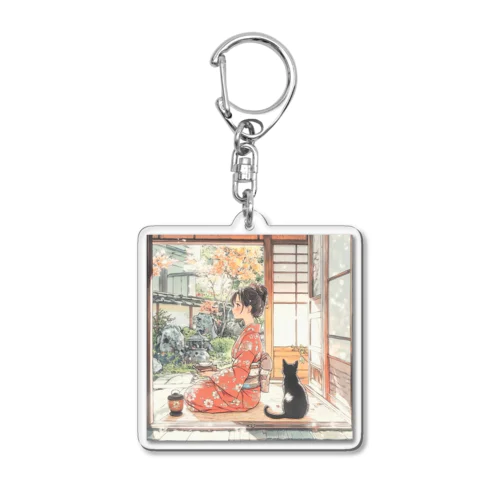 和女子と黒猫 Acrylic Key Chain