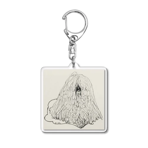 かしこいプーリー犬のイラスト  鉛筆画 歩く犬 Acrylic Key Chain