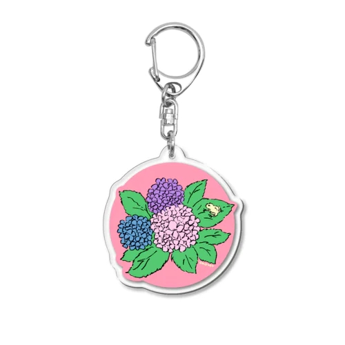 紫陽花とカエル Acrylic Key Chain