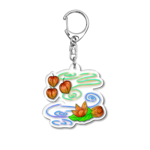 ホオズキ 水紋背景（和柄） Acrylic Key Chain