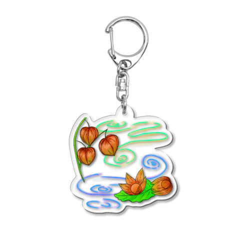 枝つきホオズキ 水紋（和柄）その2 Acrylic Key Chain