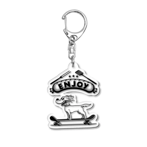 happy dog -ENJOY- (black ink) Acrylic Key Chain