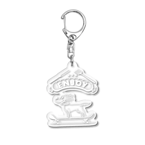 happy dog -ENJOY- (wite ink) Acrylic Key Chain