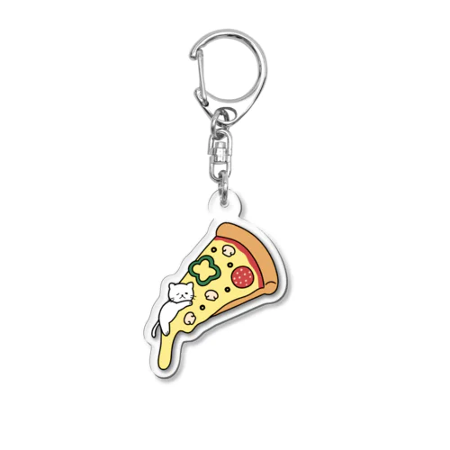 とろけるチーズピザでまどろむ猫 Acrylic Key Chain