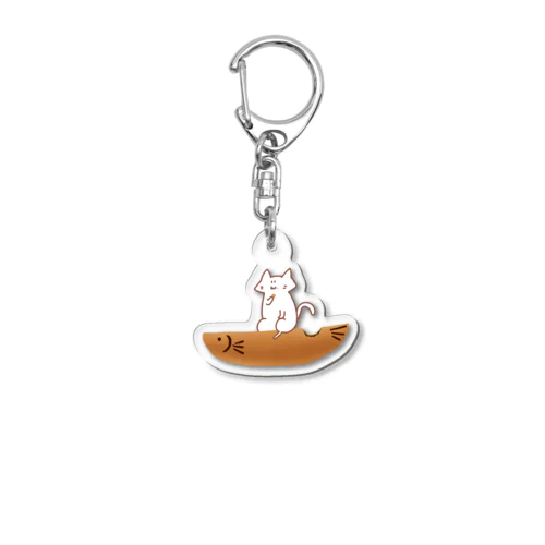 若鮎に乗ったねこ Acrylic Key Chain