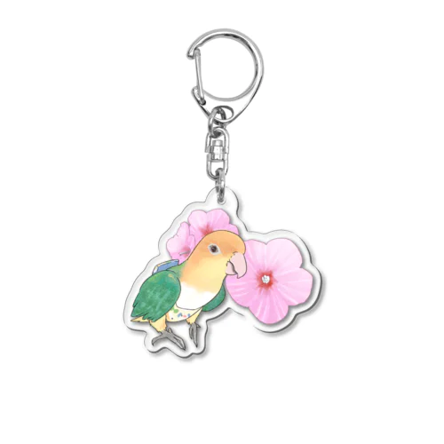 お花とシロハラインコちゃん【まめるりはことり】 Acrylic Key Chain