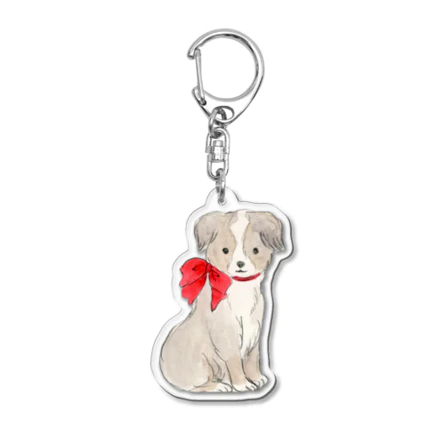 赤いリボンの犬 Acrylic Key Chain