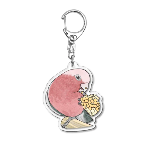 モモイロインコちゃんとトウモロコシ【まめるりはことり】 Acrylic Key Chain