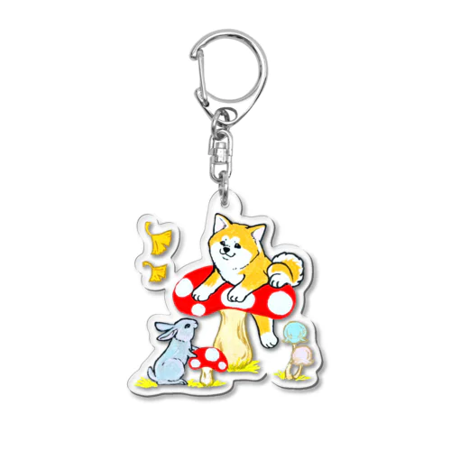 秋！きのこ狩り🍄秋田犬とウサギは友達❤️ Acrylic Key Chain