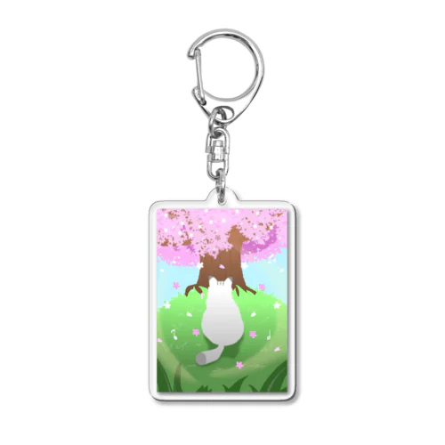 春風の音に憩う猫 Acrylic Key Chain