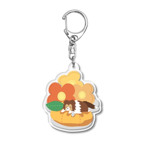 シェルティ&文鳥×オレンジやお花 Acrylic Key Chain