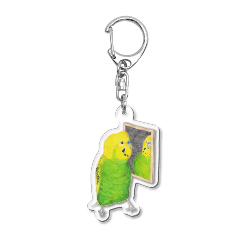 [森図鑑]セキセイインコと鏡 Acrylic Key Chain