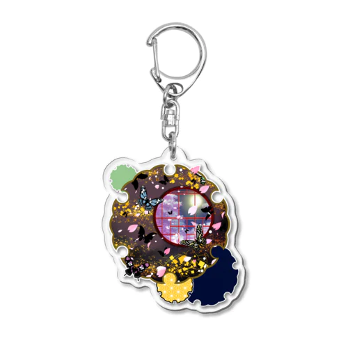 雪輪に夜桜蝶 Acrylic Key Chain