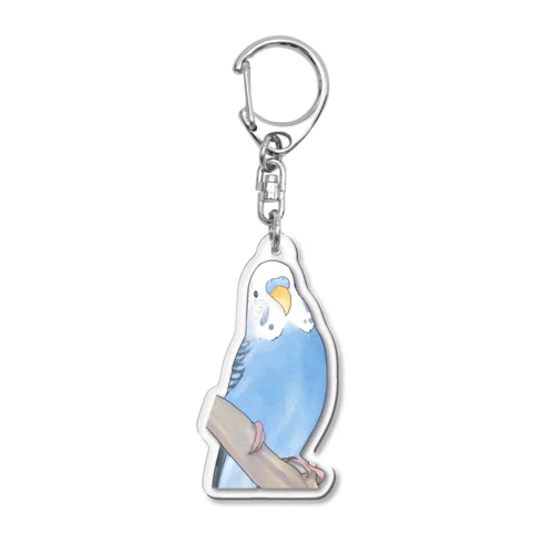 セキセイインコちゃんと止まり木【まめるりはことり】 Acrylic Key Chain