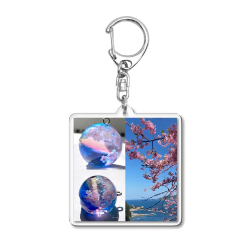 海と河津桜　雲レジン Acrylic Key Chain