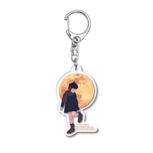 月と黒ワンピの女の子 Acrylic Key Chain