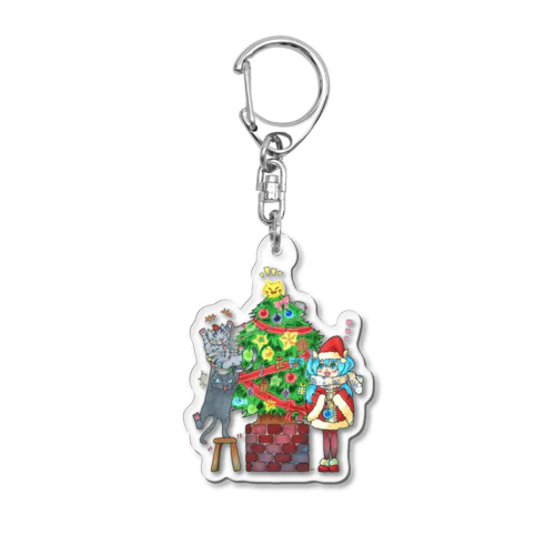 クリスマス🎄私mikuとうちの子２にゃんのX'mas🎄ツリーVer. Acrylic Key Chain