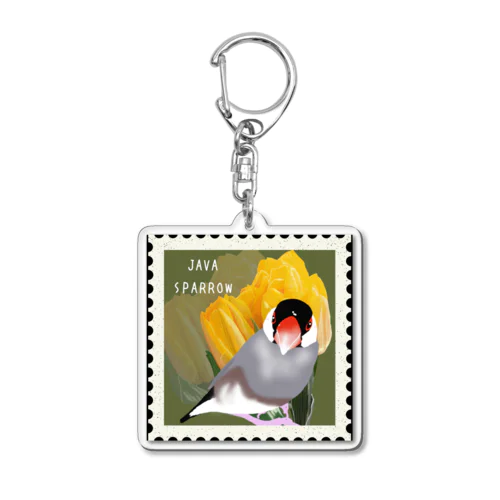 切手風桜文鳥 Acrylic Key Chain