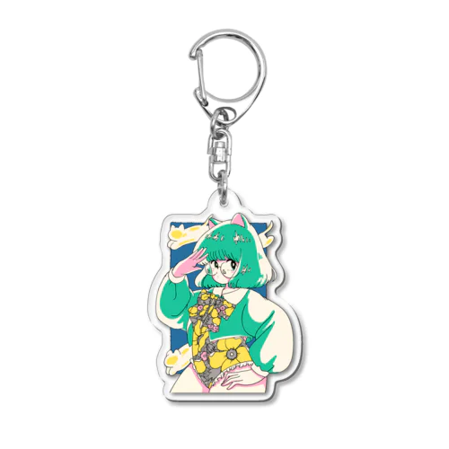 ねこちゃん　グリーン Acrylic Key Chain